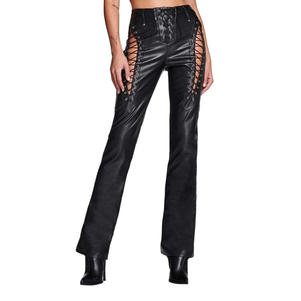 I am Gia black leather xenia lace up pants